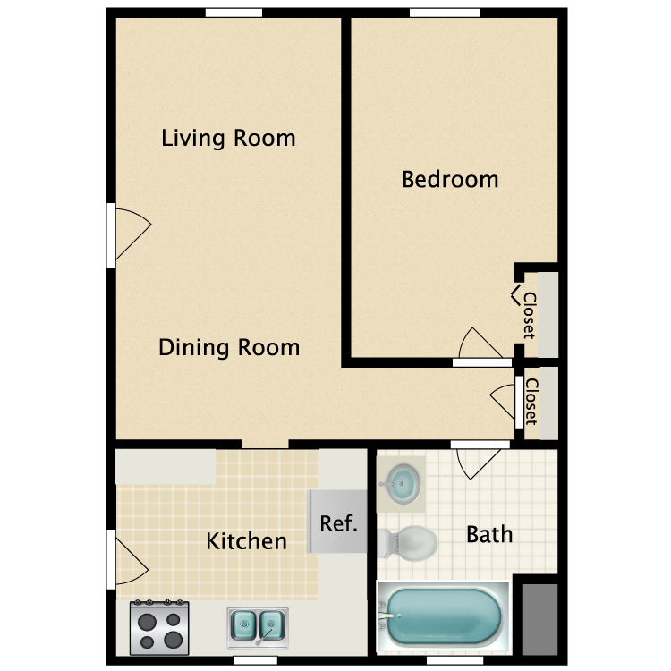 Floor plan image of 1 Bed 1 Bath