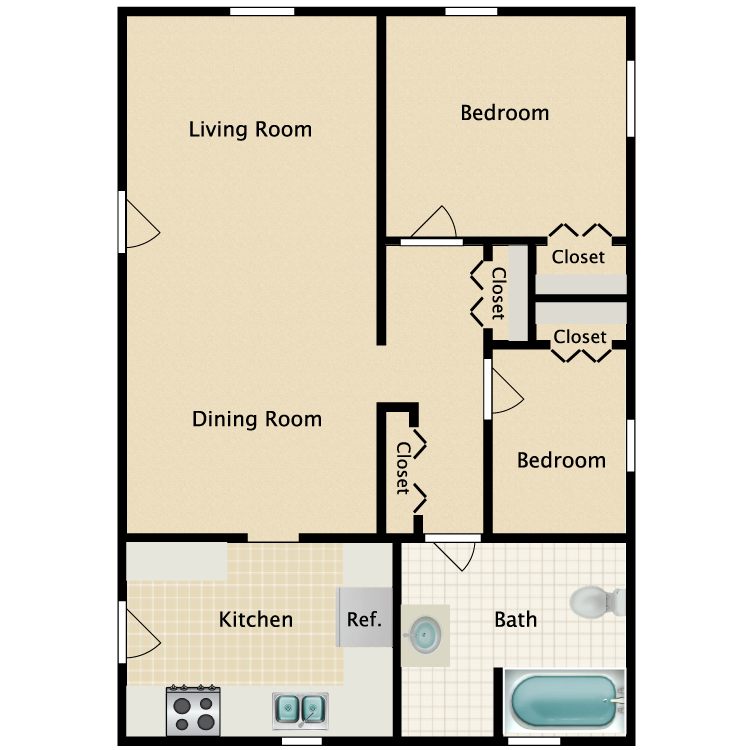 Floor plan image of Model Unit - 2 Bed 1 Bath