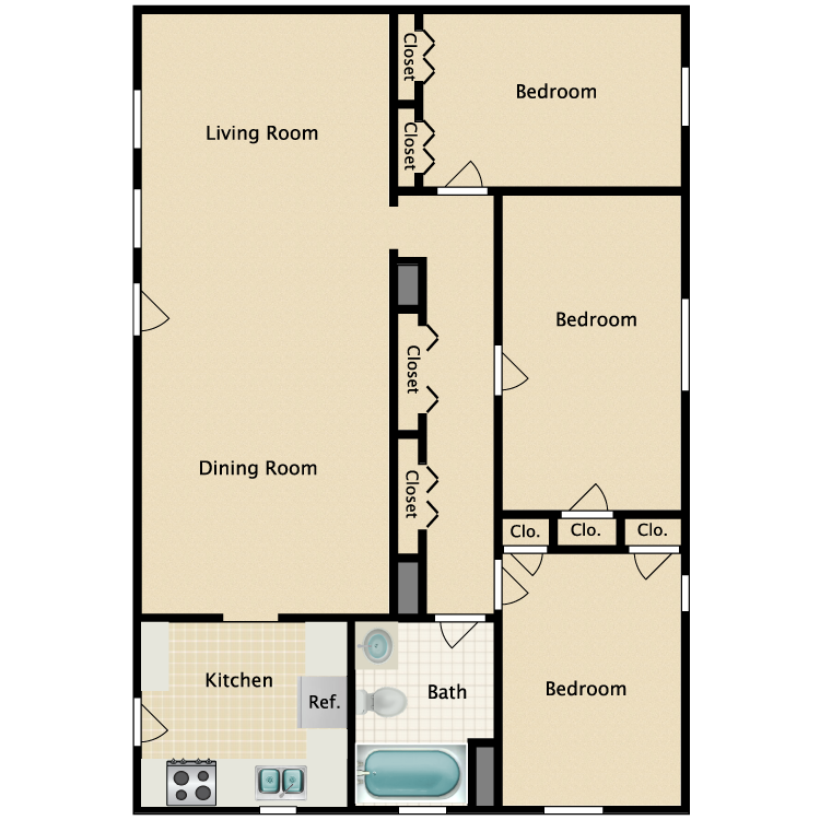 Floor plan image of 3 Bed 1 Bath