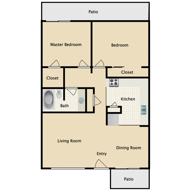 Floor plan image of 2 Bed 1 Bath Cottage