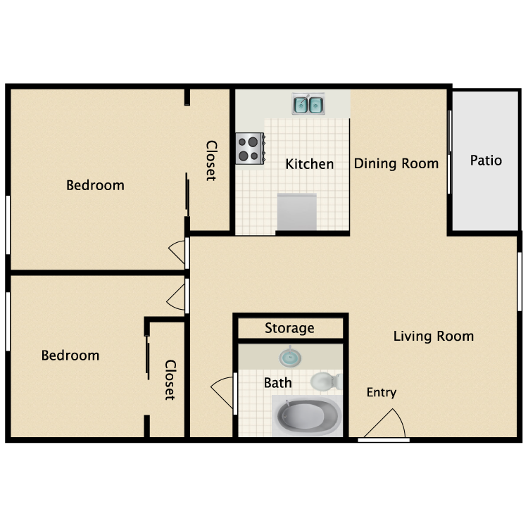 Floor plan image of 2 Bed 1 Bath