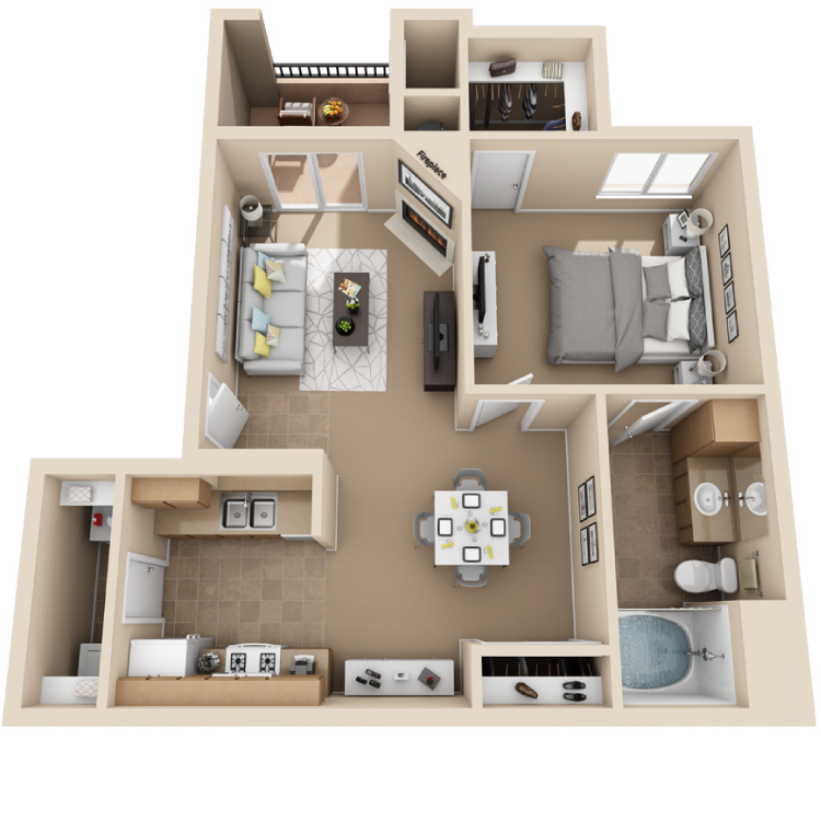 Floor plan image of 1 Bed 1 Bath