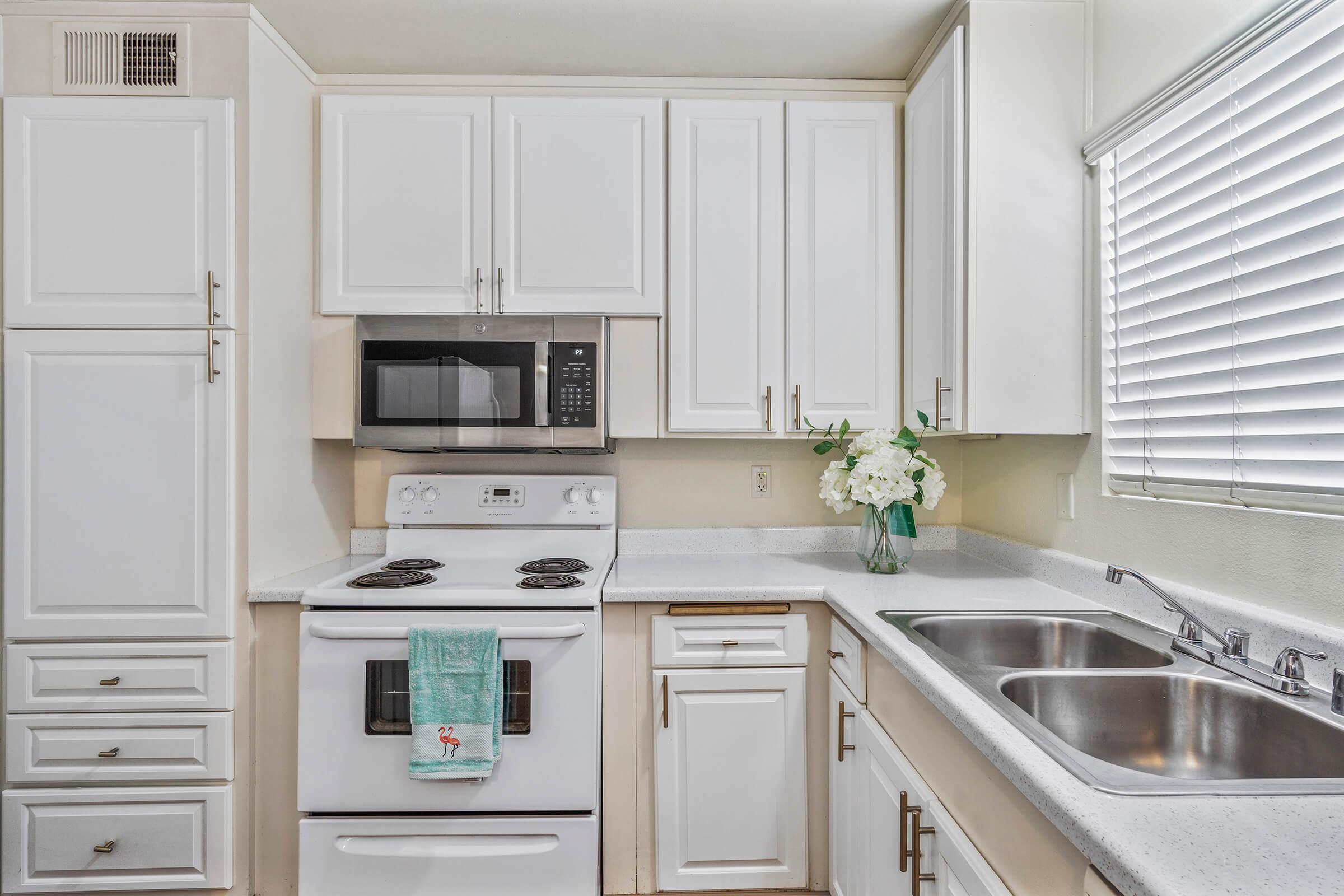 a kitchen with a stove and a sink