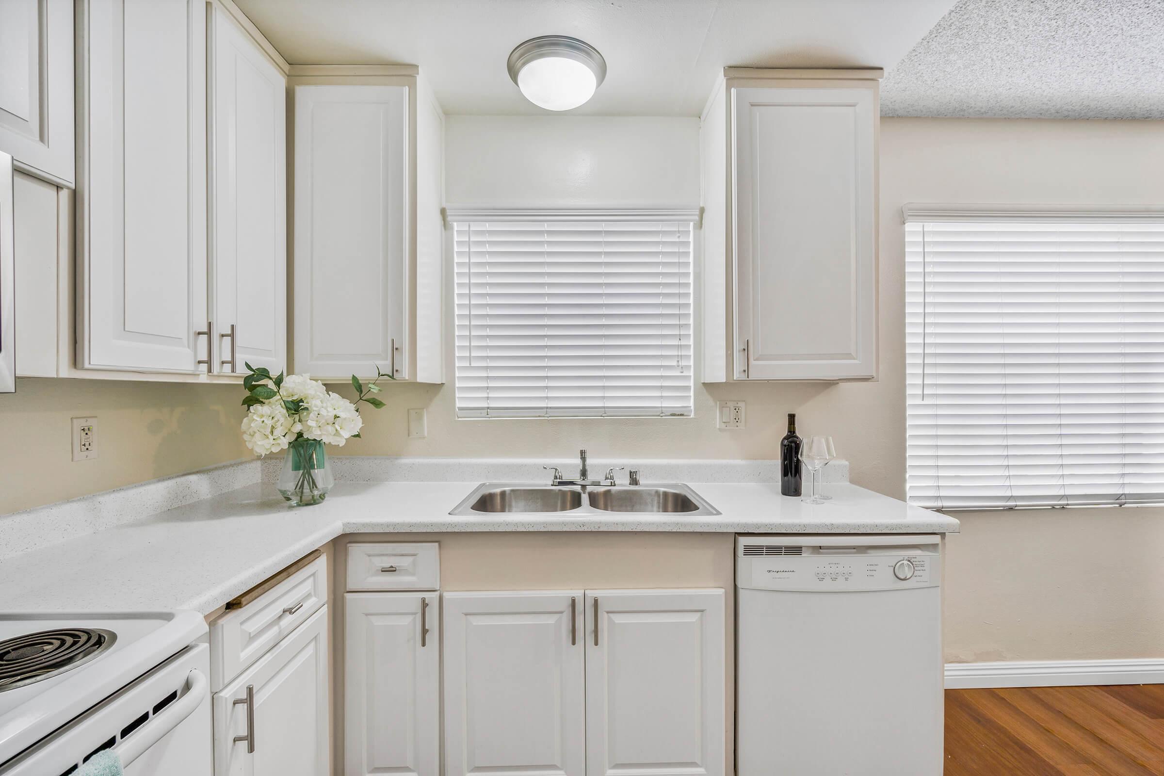 a kitchen with a sink and a window