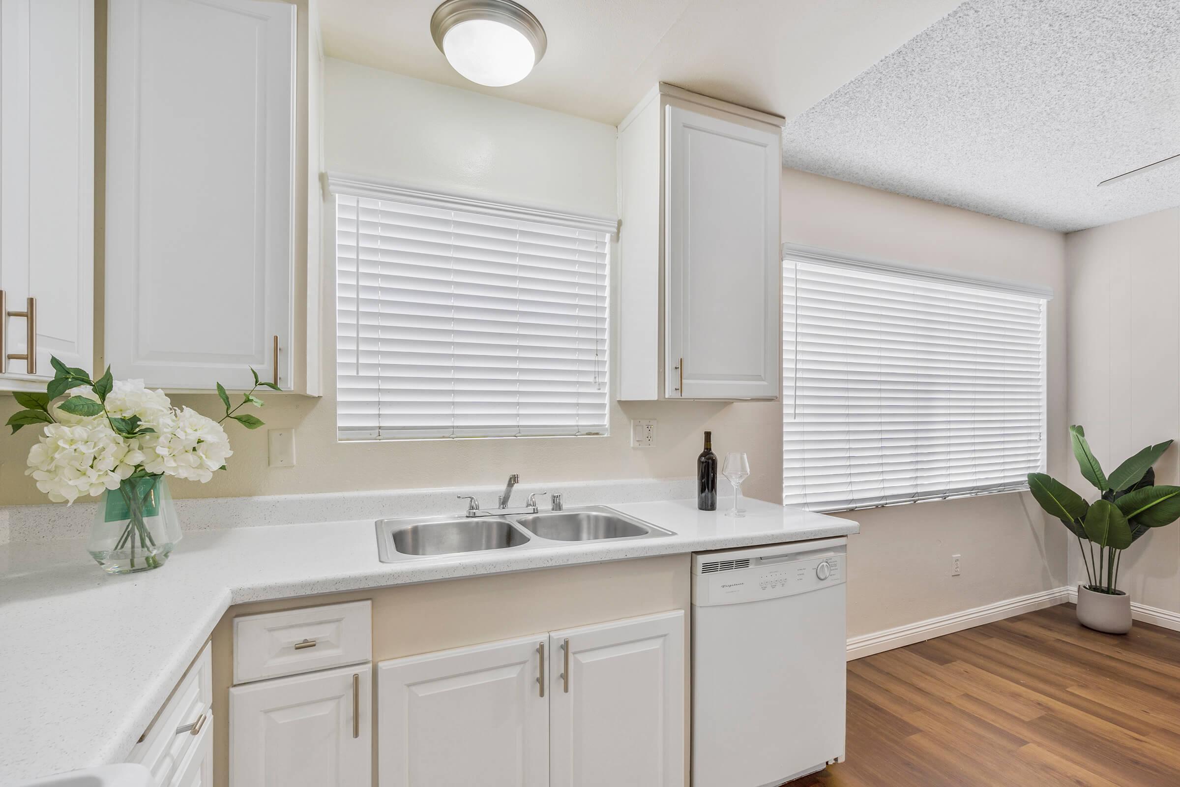 a kitchen with a sink and a window