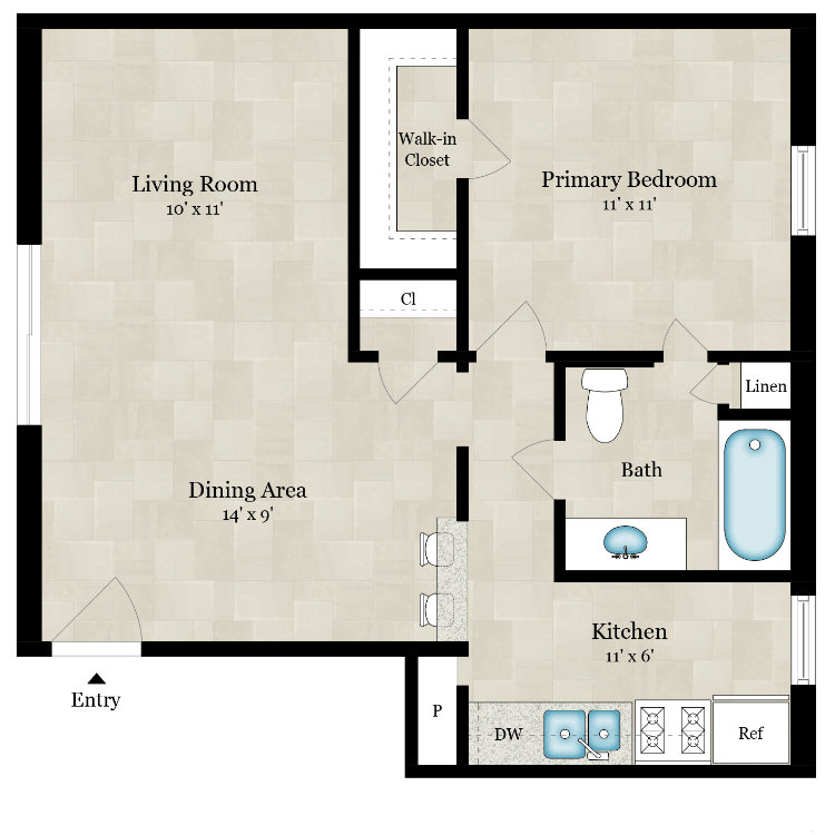 1Bed floor plan image