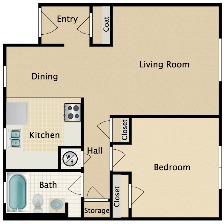 Floor plan image of 1 Bedroom 1 Bath