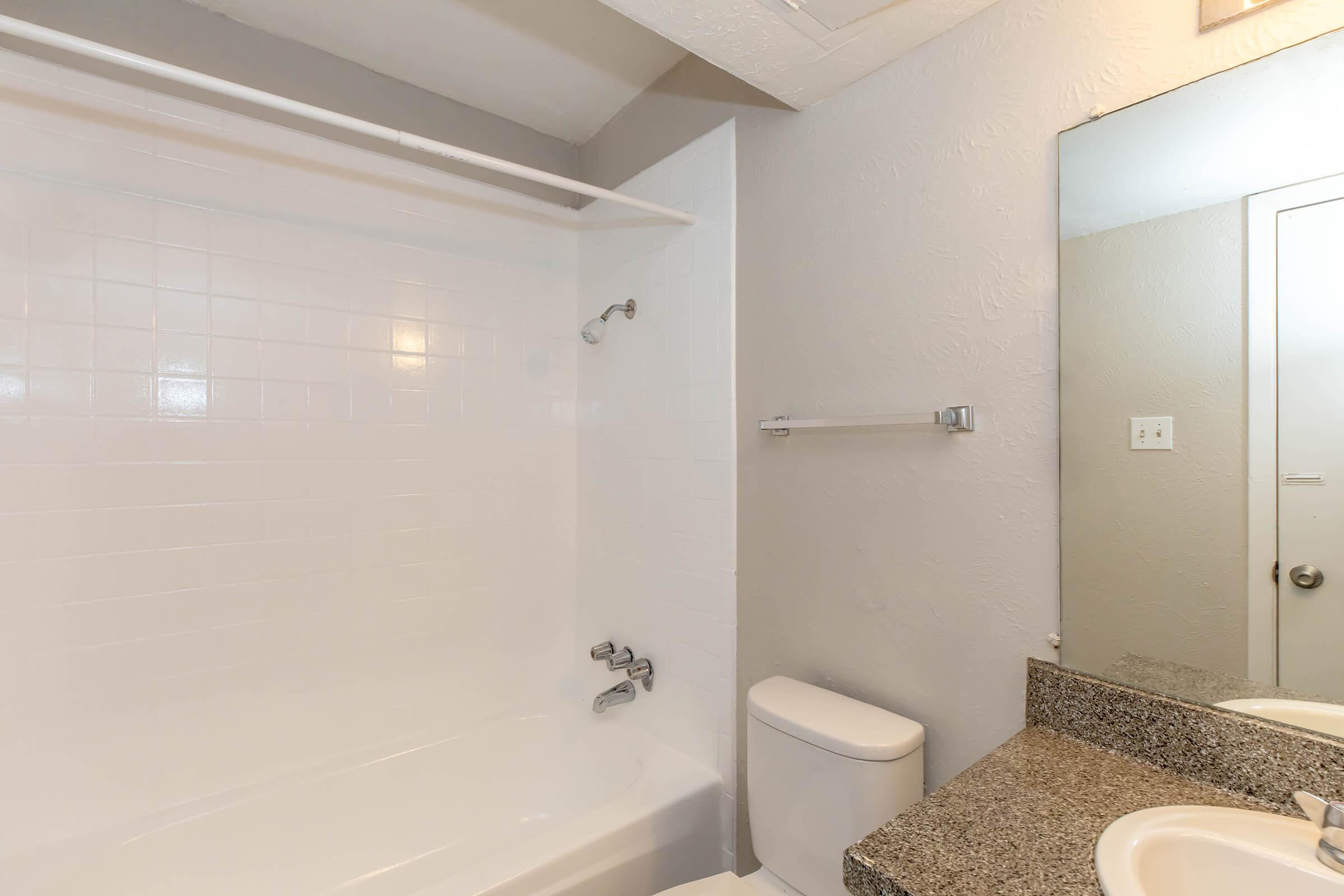 a shower that has a sink and a mirror