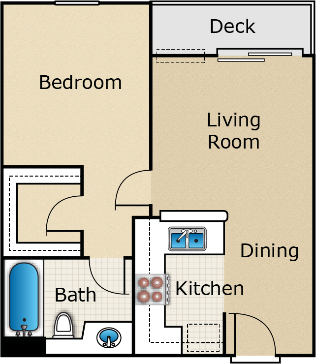 1 Bed 1 Bath, a 1 bedroom 1 bathroom floor plan.