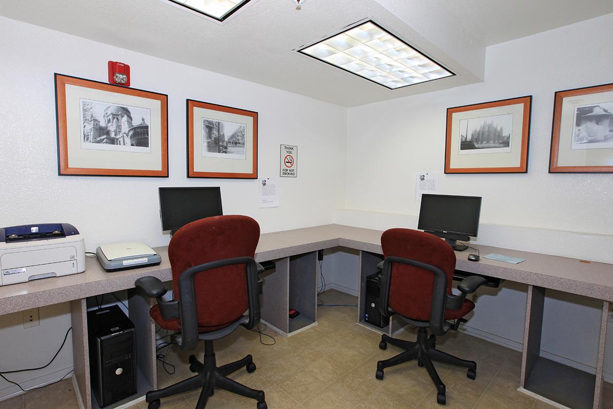 Computers and chairs in community computer room