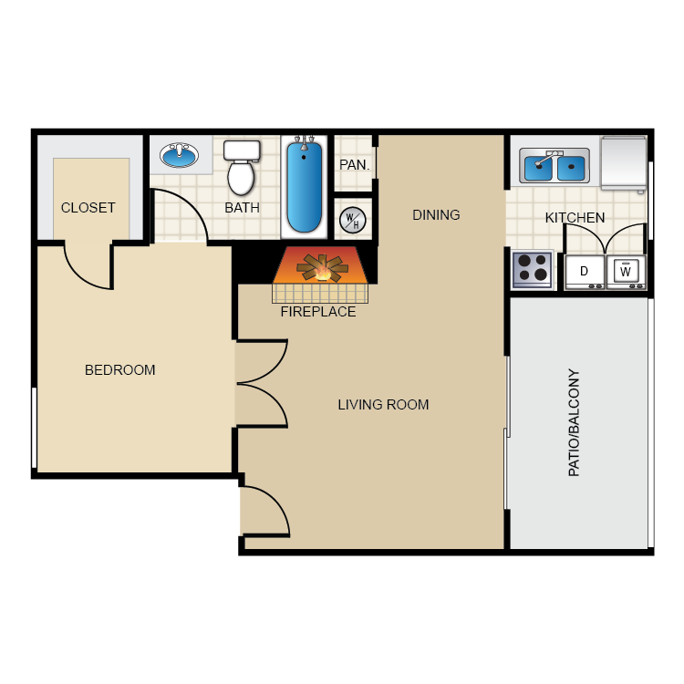 Floor plan image of 1 Bed 1 Bath A
