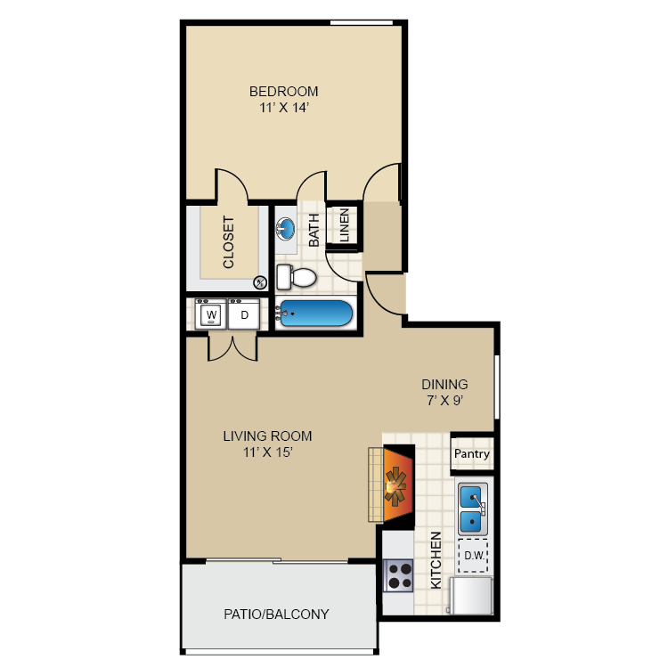 Floor plan image of 1 Bed 1 Bath B