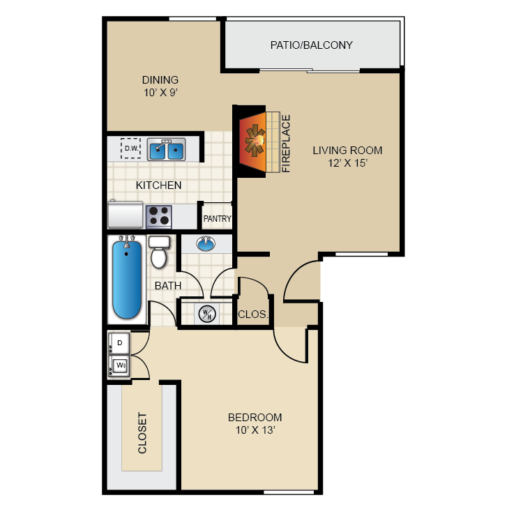 Floor plan image of 1 Bed 1 Bath C