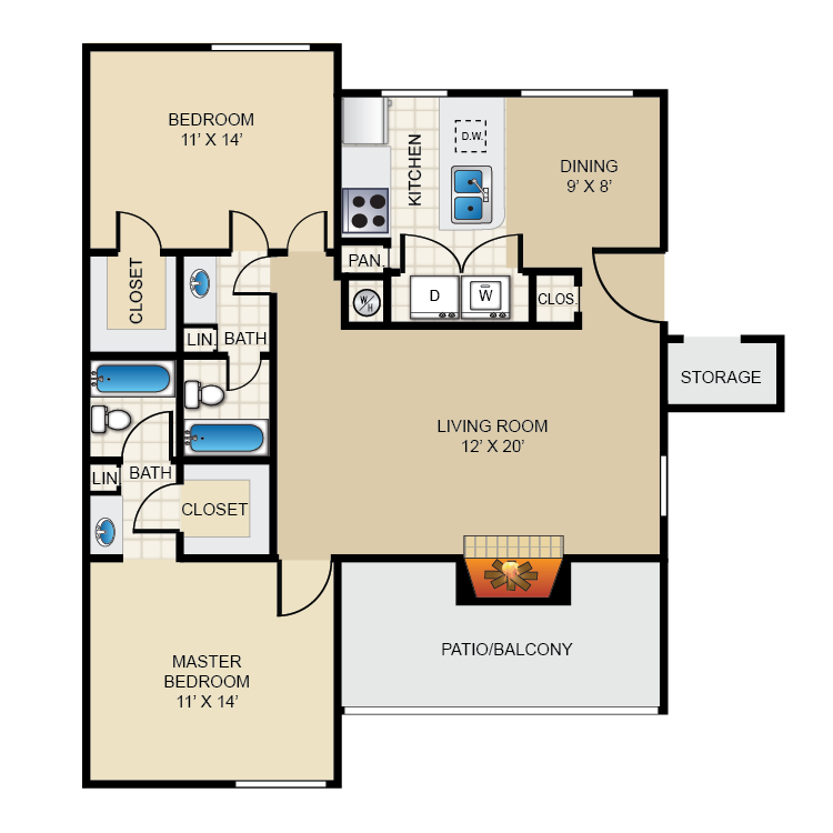 Floor plan image of 2 Bed 2 Bath C