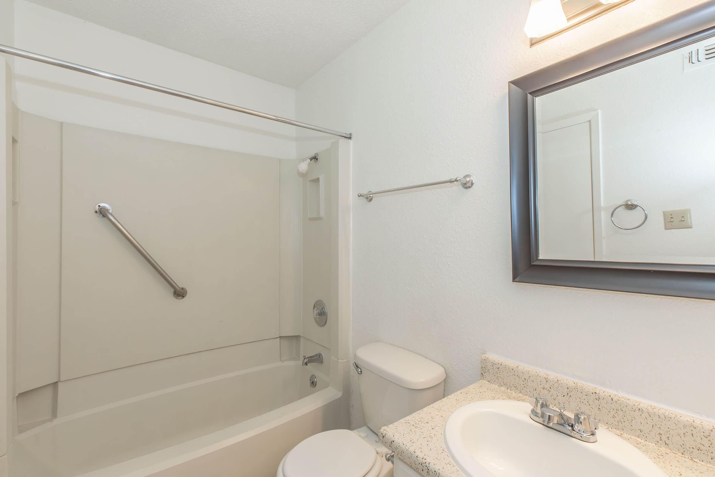 a shower that has a sink and a mirror