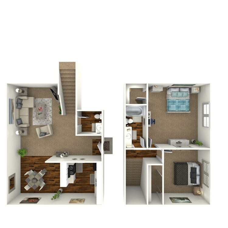 Floor plan image of Two Bedroom Townhome