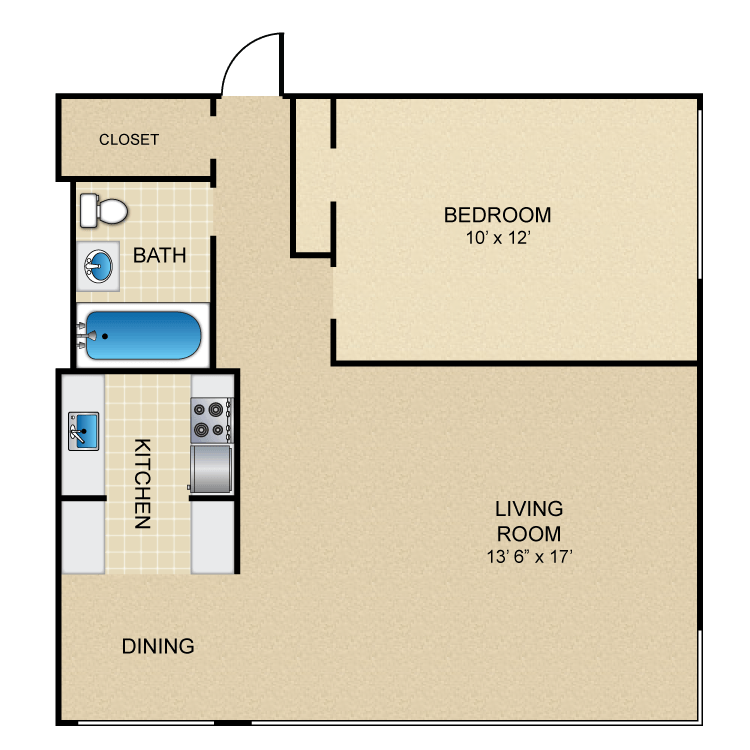 Floor plan image of 1 Bed 1 Bath A