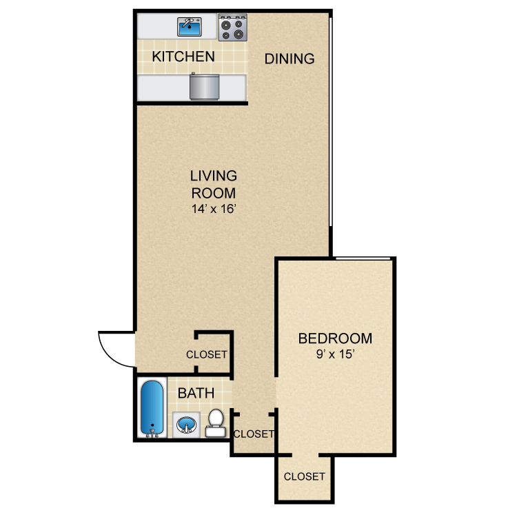 Floor plan image of 1 Bed 1 Bath B