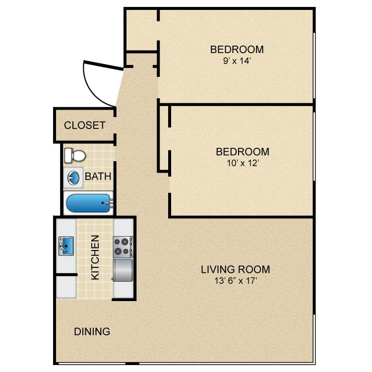 Floor plan image of 2 Bed 1 Bath