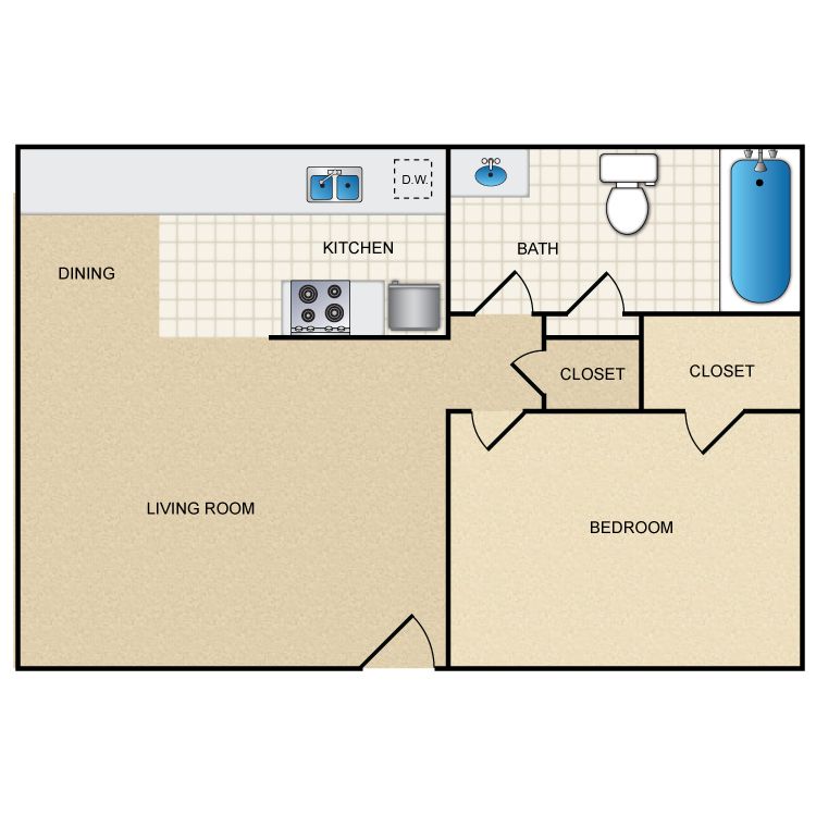 Floor plan image of 1 Bed 1 Bath
