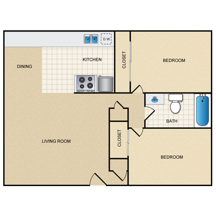 Floor plan image of 2 Bed 1 Bath