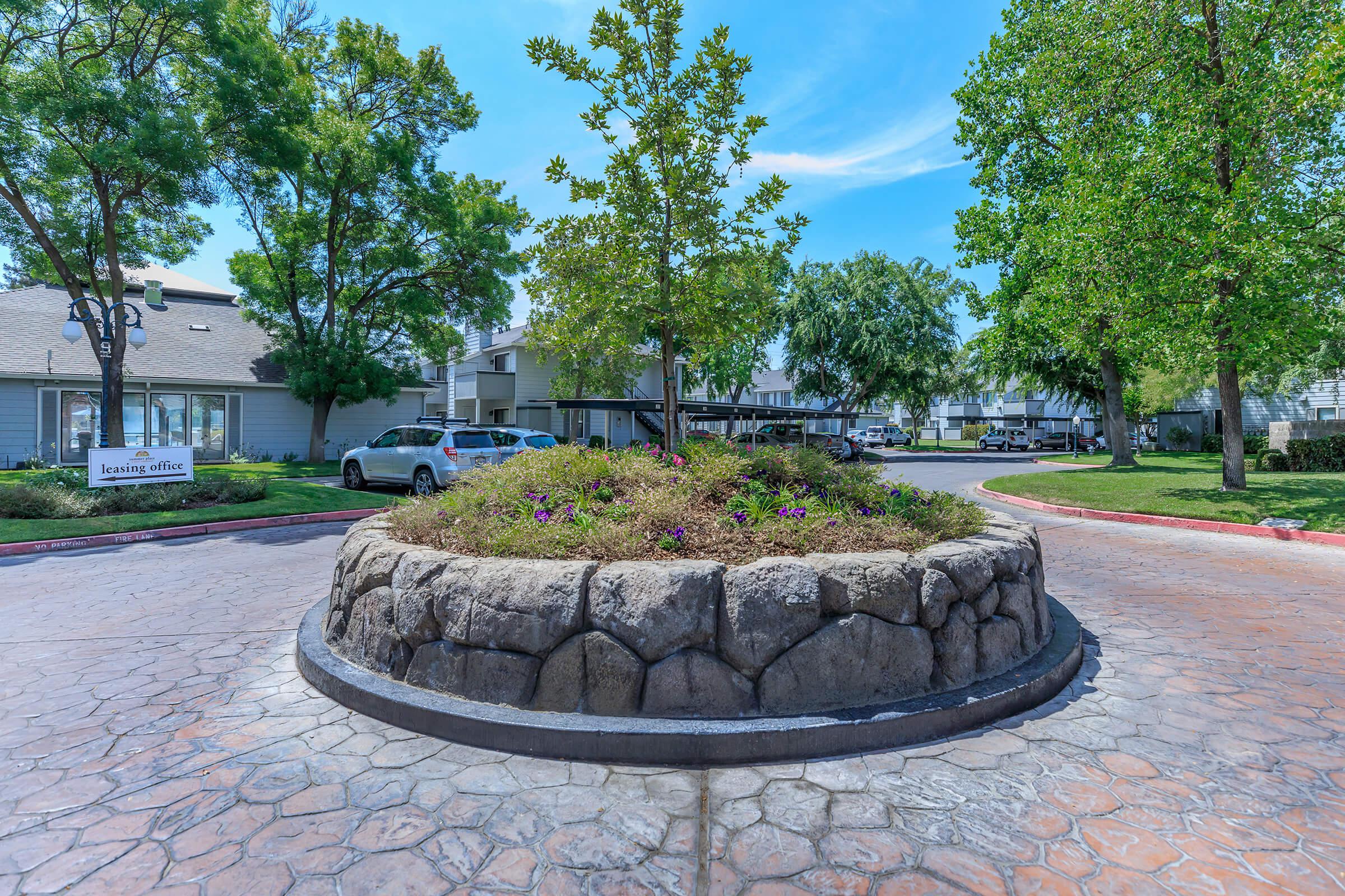a tree in front of a house