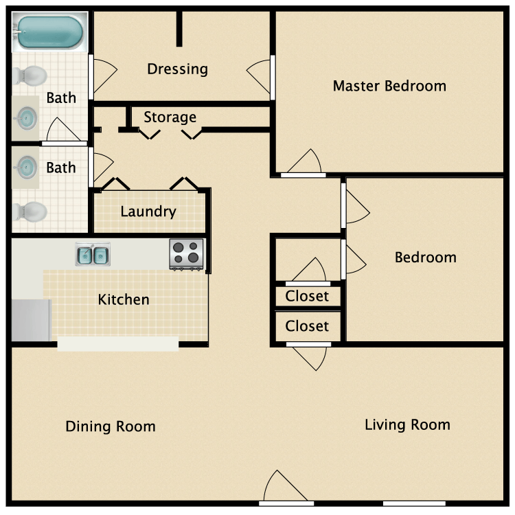 Floor plan image of 2 Bed 1.5 Bath