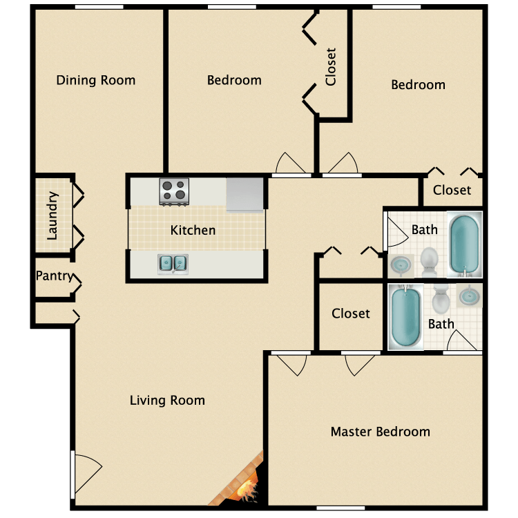 Floor plan image of 3 Bed 2 Bath