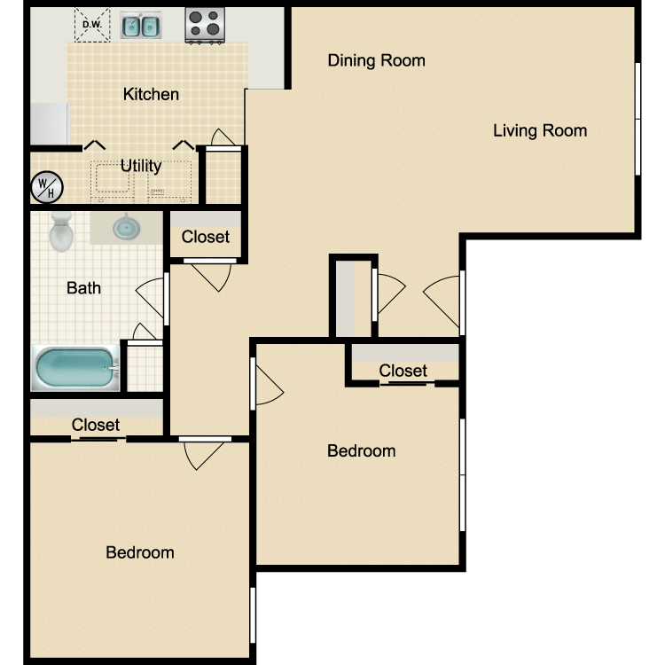 2 Bedrooms floor plan image