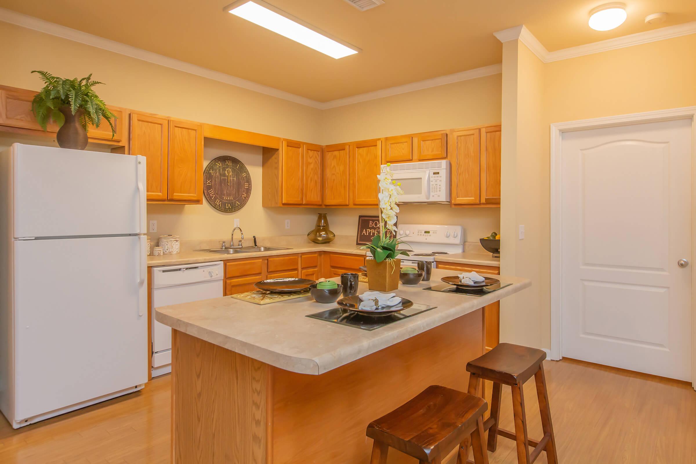 a kitchen with a dining table