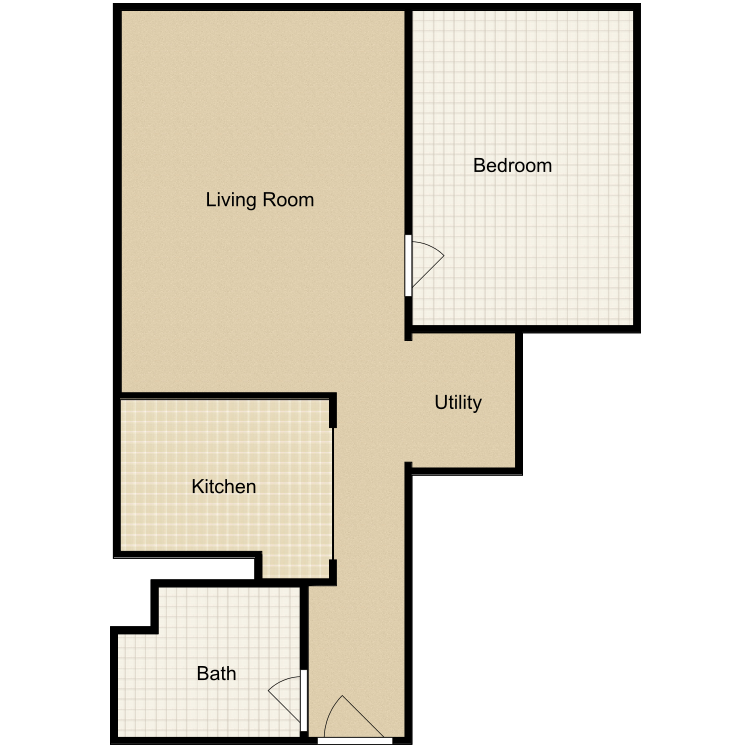 Floor plan image of 1 Bed 1 Bath-C No Den