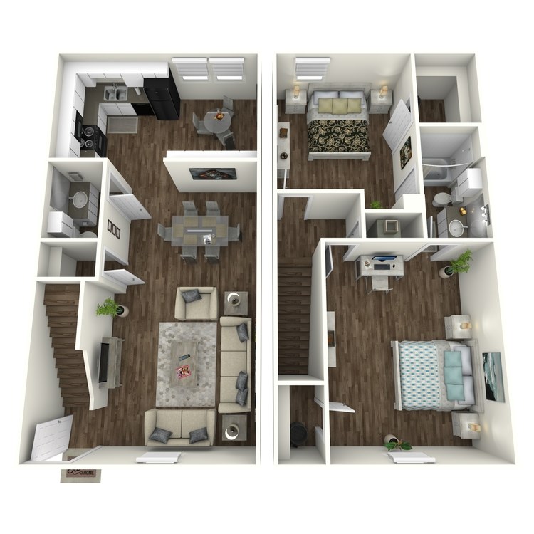 Floor plan image of 2 Bed 1.5 Bath Townhome