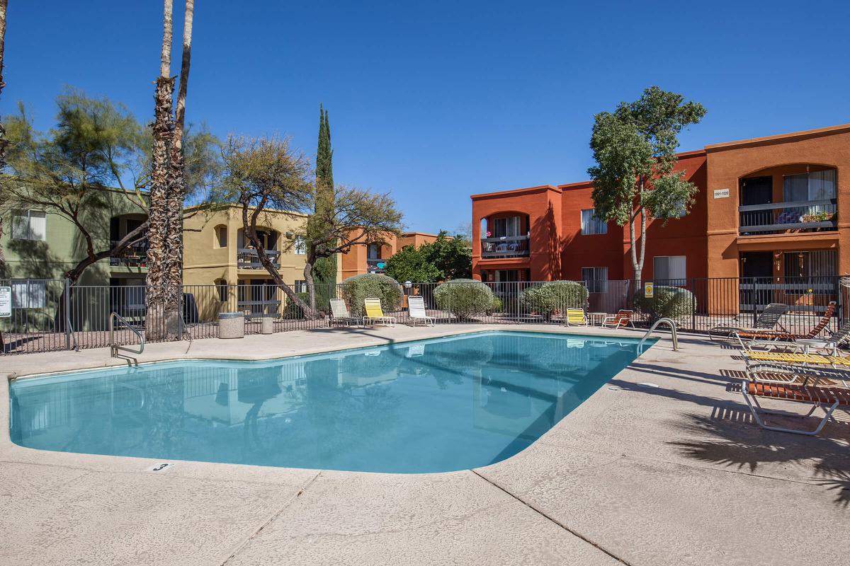 a pool next to a building