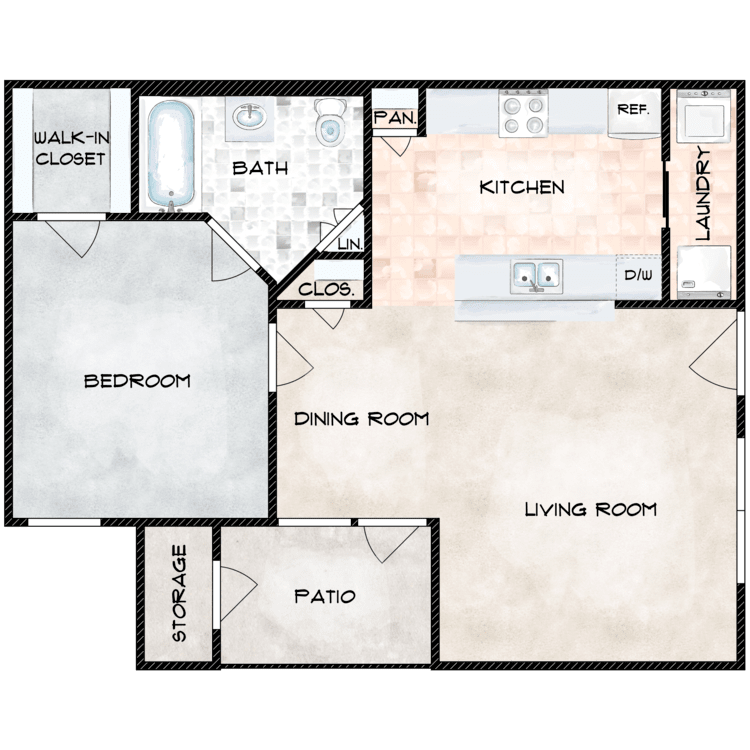 1 Bed 1 Bath floor plan image