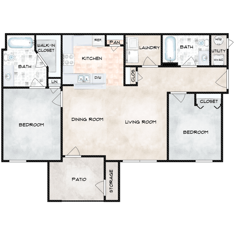 2 Bed 2 Bath floor plan image