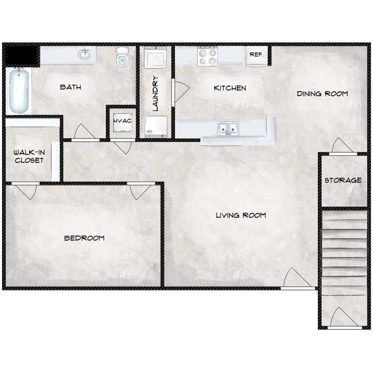 One Bedroom One Bath floor plan image