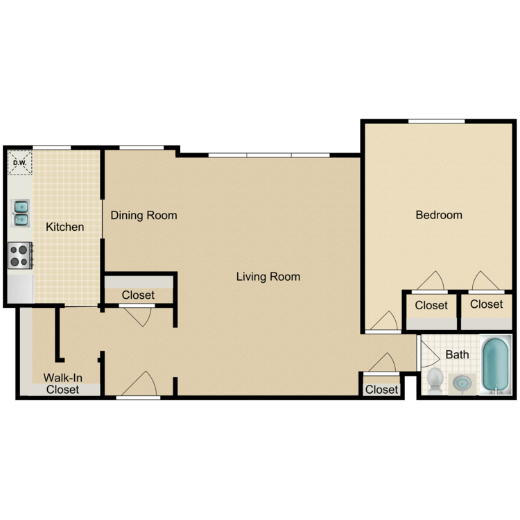 Floor plan image of 1 Bed 1 Bath A-R