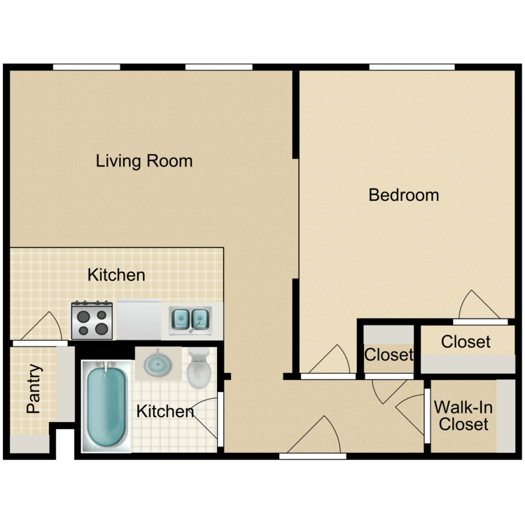 Floor plan image of 1 Bed 1 Bath Jr A