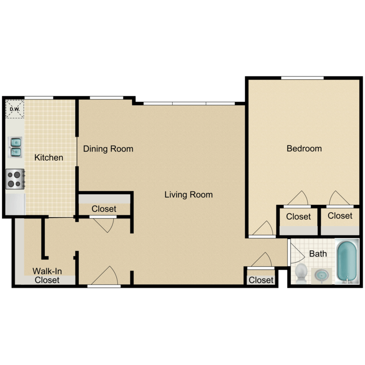 Floor plan image of 1 Bed 1 Bath B-R