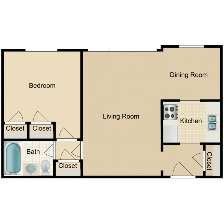 Floor plan image of 1 Bed 1 Bath C