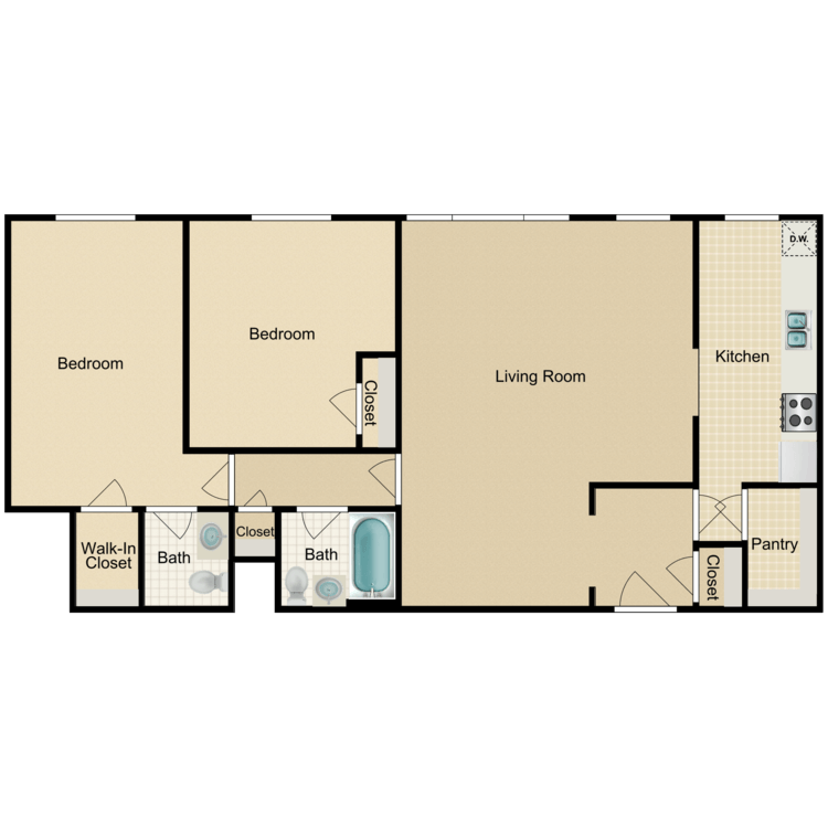 Floor plan image of 2 Bed 1.5 Bath A