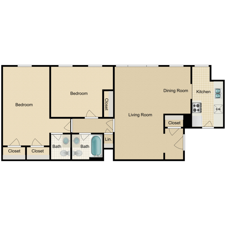 Floor plan image of 2 Bed 1.5 Bath B
