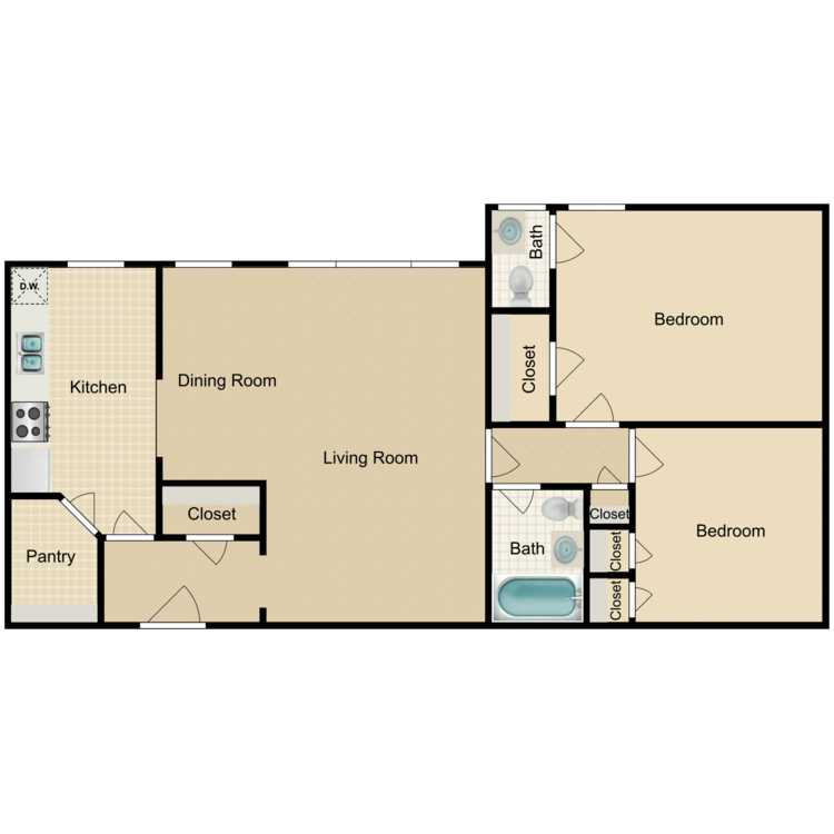 Floor plan image of 2 Bed 1.5 Bath C-R