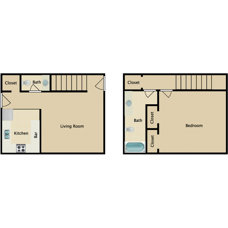 Floor plan image of 1 Bed 1.5 Bath Loft