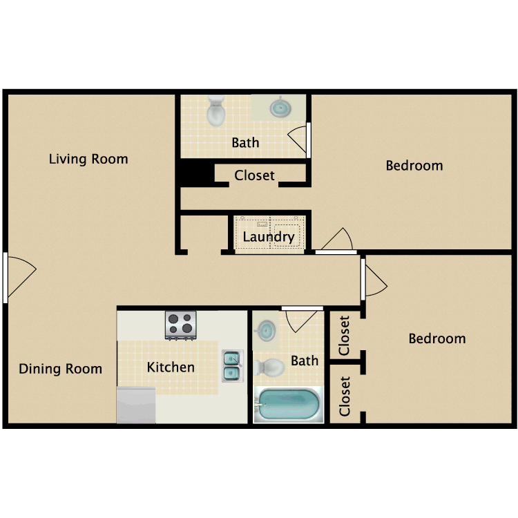 Floor plan image of 2 Bed 1.5 Bath A