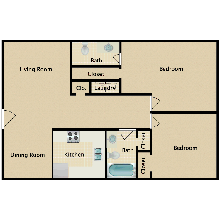 Floor plan image of 2 Bed 1.5 Bath B
