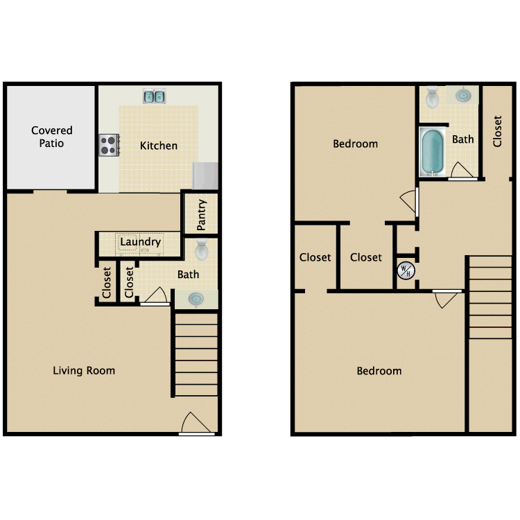 Floor plan image of 2 Bed 1.5 Bath TH