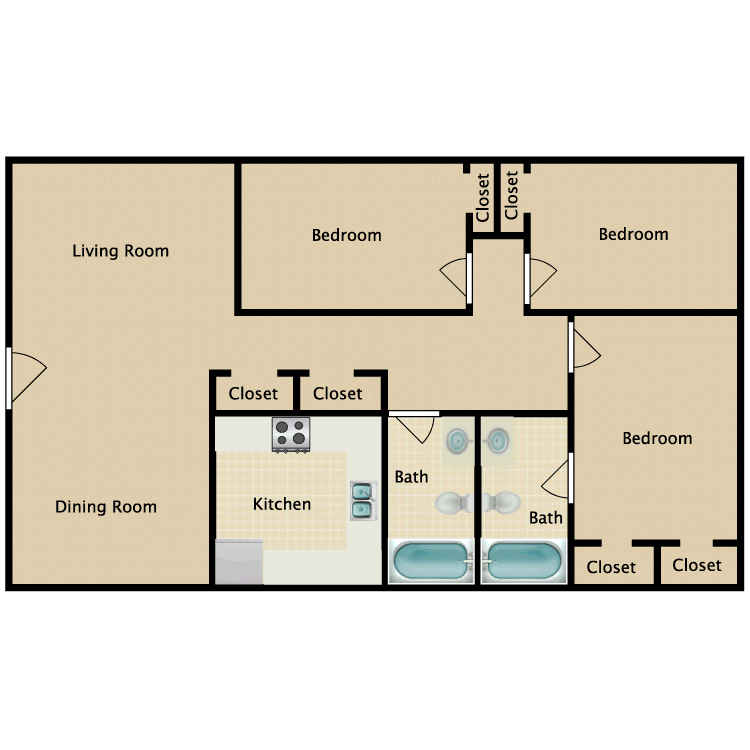 Floor plan image of 3 Bed 2 Bath