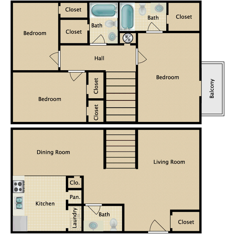 Floor plan image of 3 Bed 2.5 Bath TH