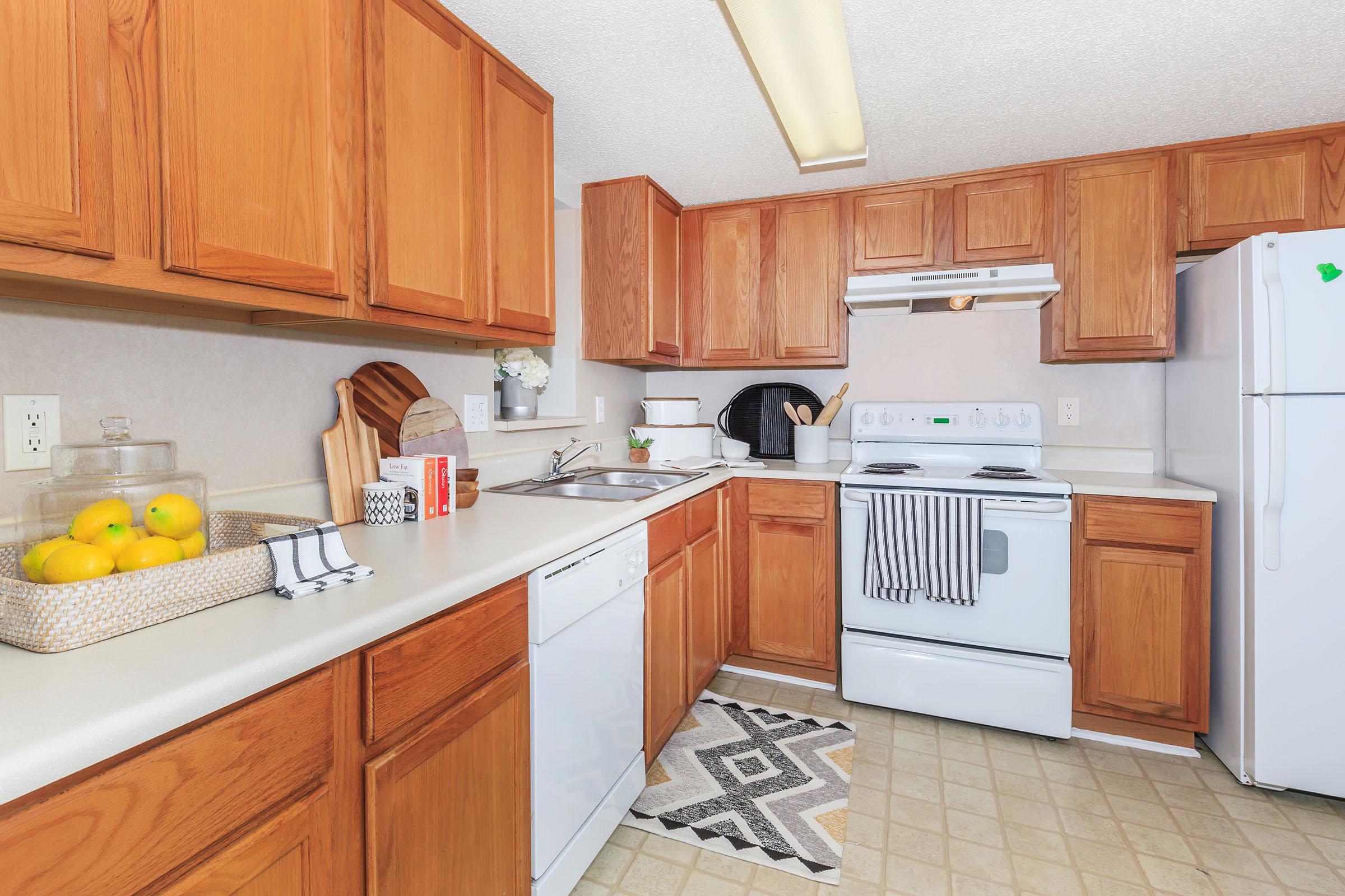 a kitchen with a stove sink and refrigerator